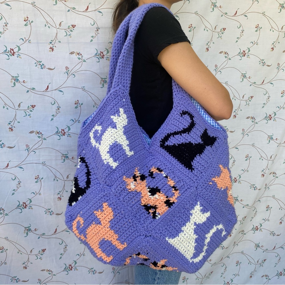 CAT PURSE hand crocheted fully lined